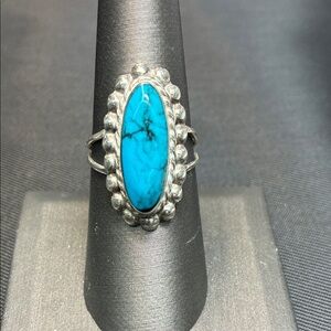 Long Turquoise Silver Ring